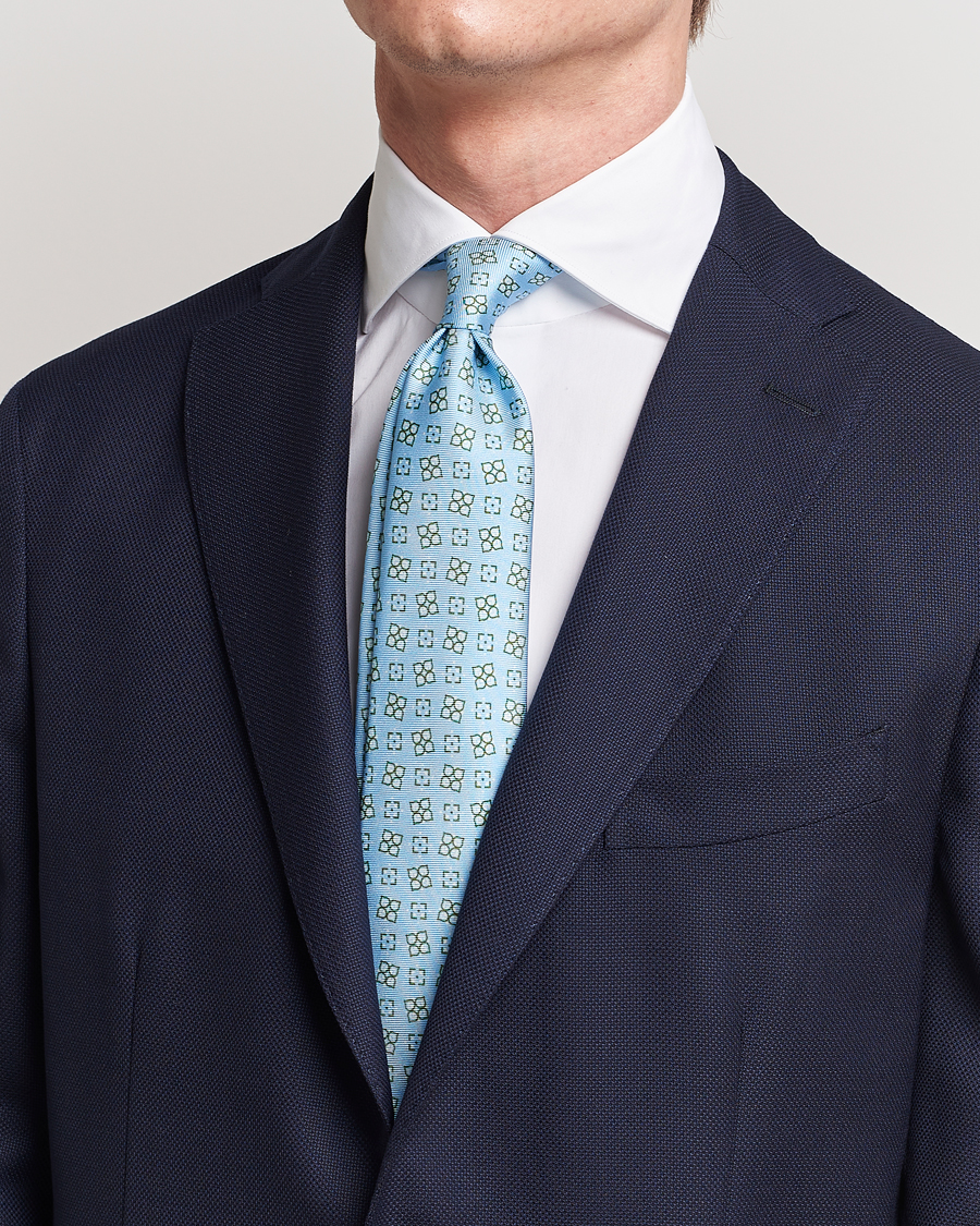 Herre | Kiton | Kiton | Printed Silk Tie Light Blue