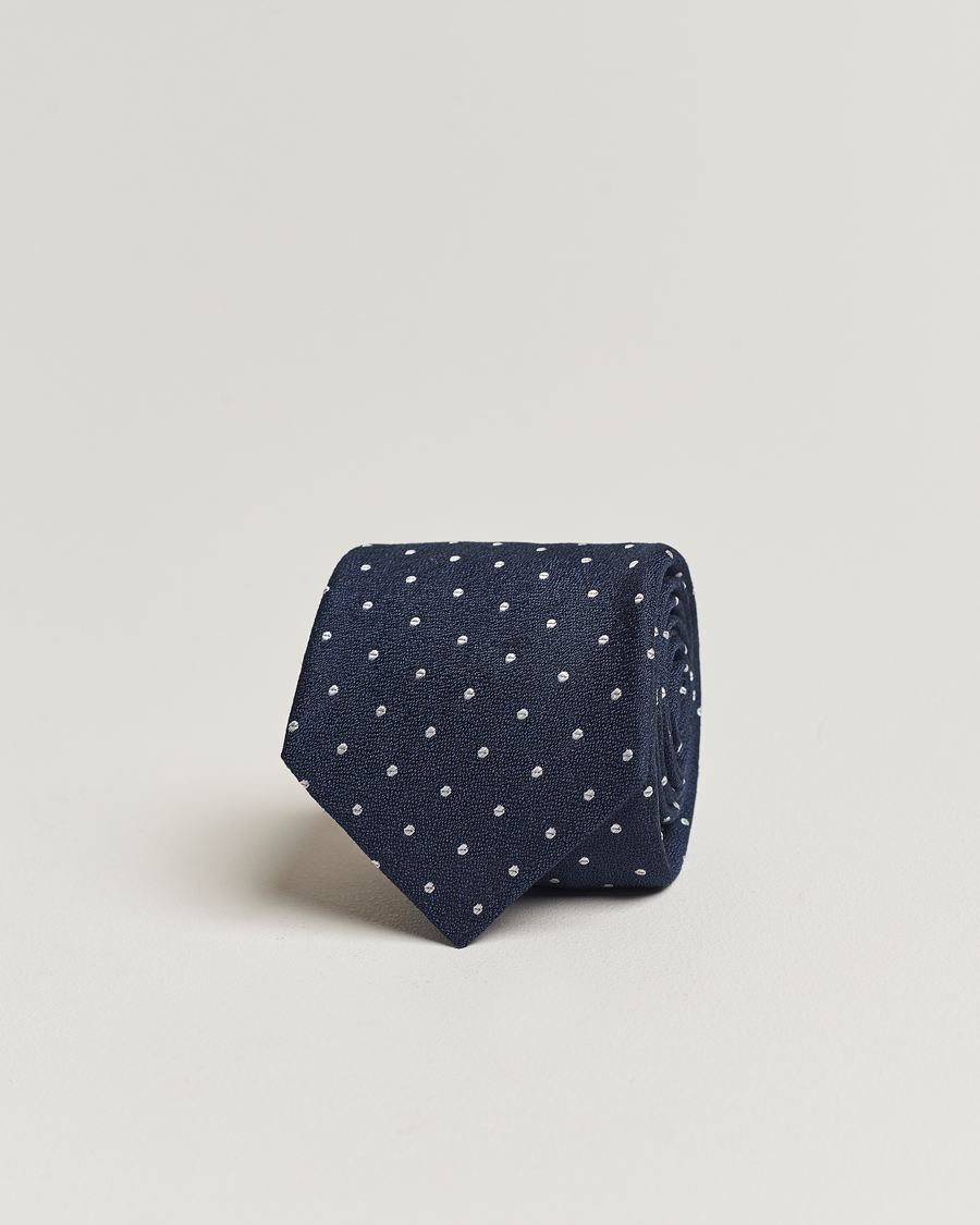 Herre | Kiton Dotted Silk/Linen Tie Navy | Kiton | Dotted Silk/Linen Tie Navy