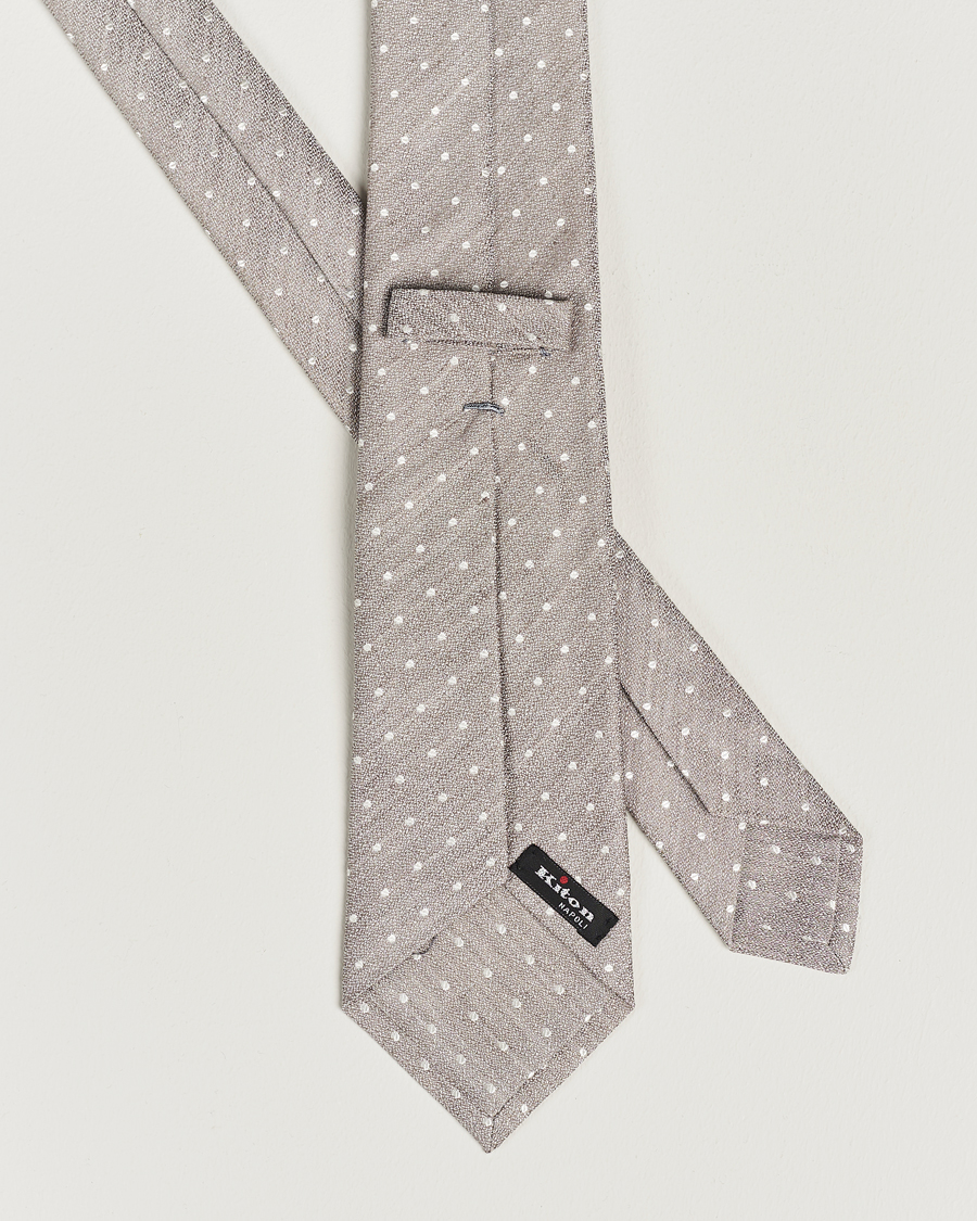 Herre | Kiton Dotted Silk/Linen Tie Beige | Kiton | Dotted Silk/Linen Tie Beige