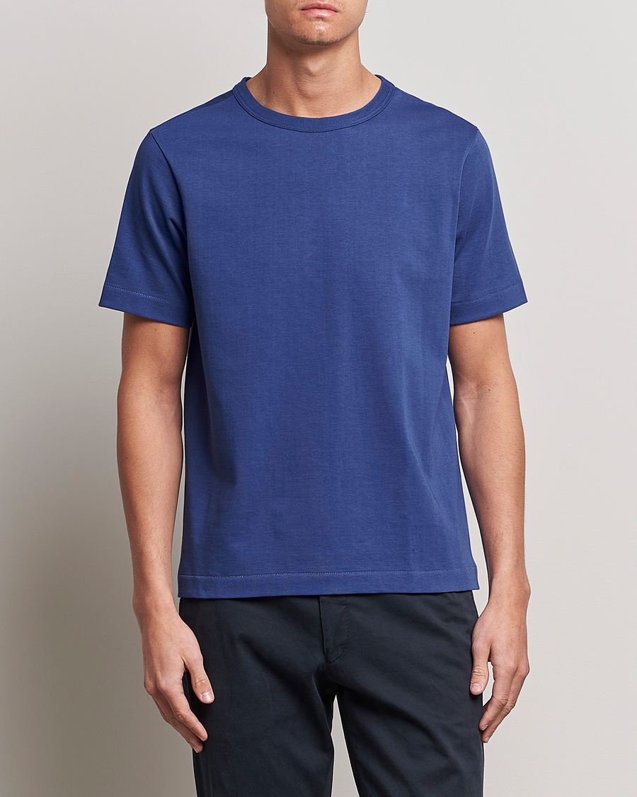 Herre | T-Shirts | Merz b. Schwanen | Relaxed Loopwheeled Sturdy T-Shirt Pacific Blue