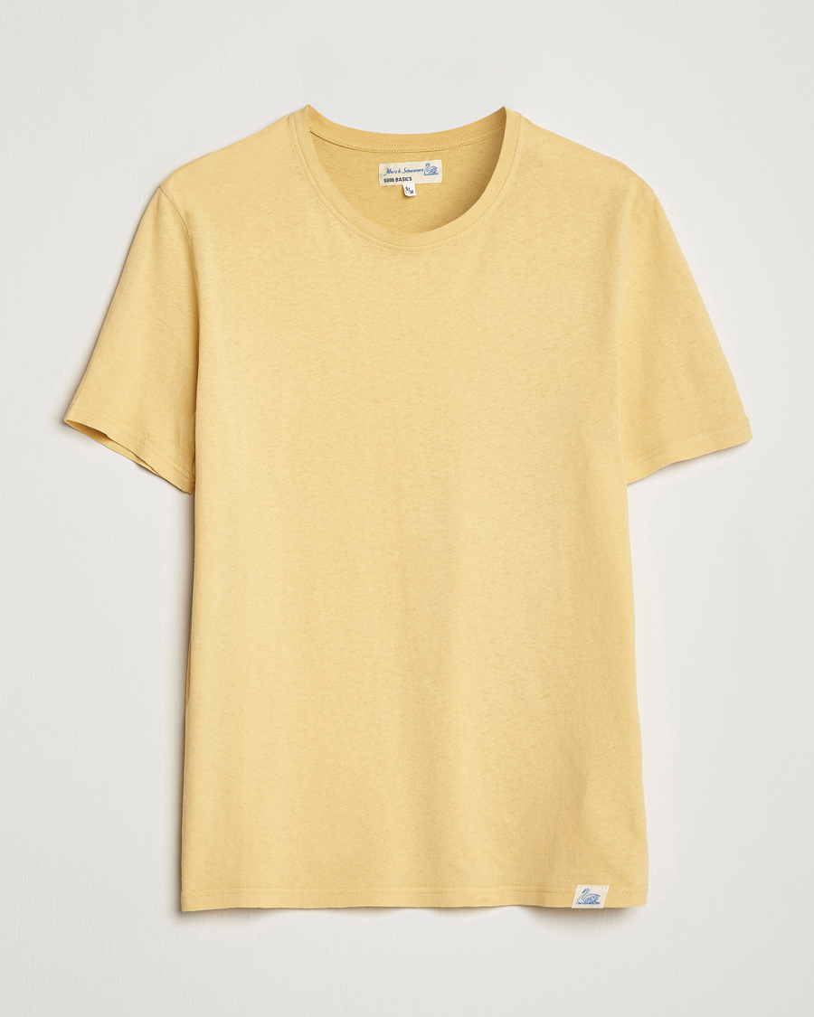 Herre | T-Shirts | Merz b. Schwanen | Organic Cotton Washed Crew Neck T-Shirt Yellow