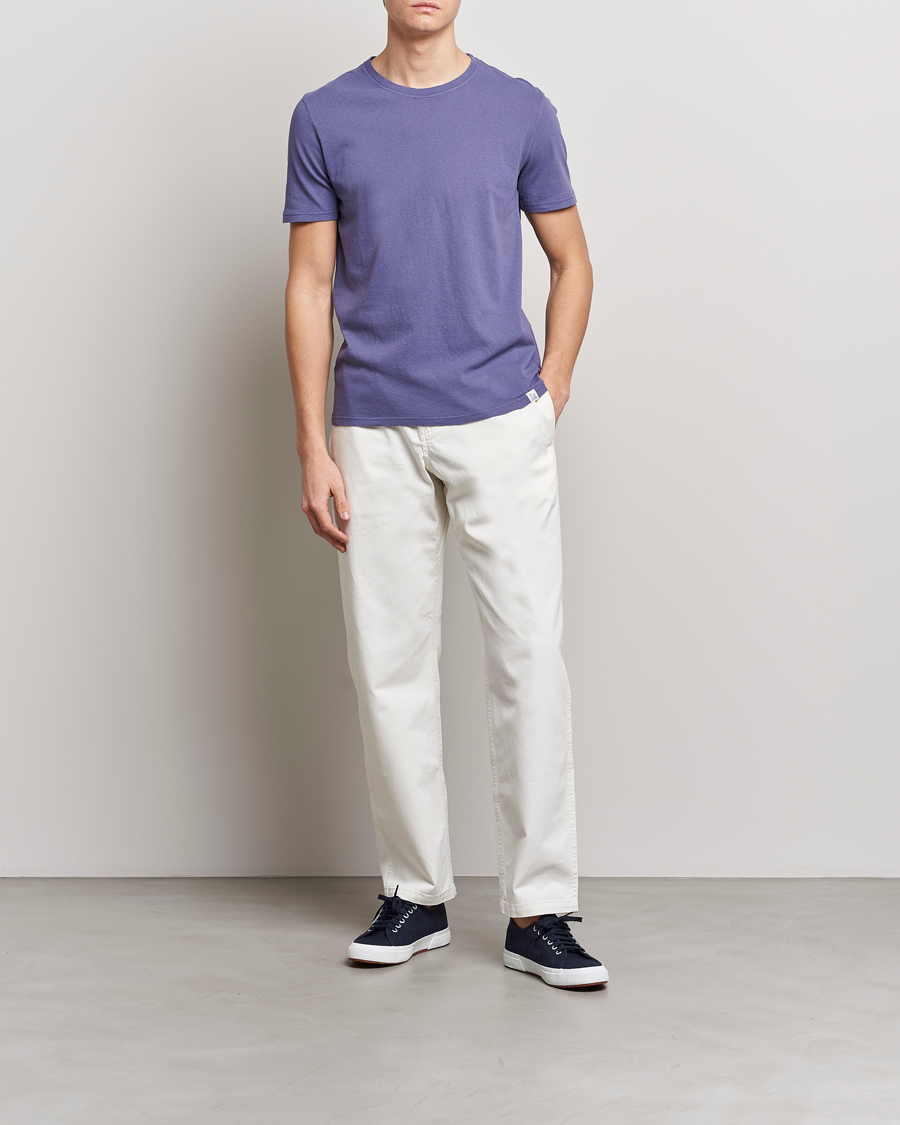 Herre | T-Shirts | Merz b. Schwanen | Organic Cotton Washed Crew Neck T-Shirt Purple