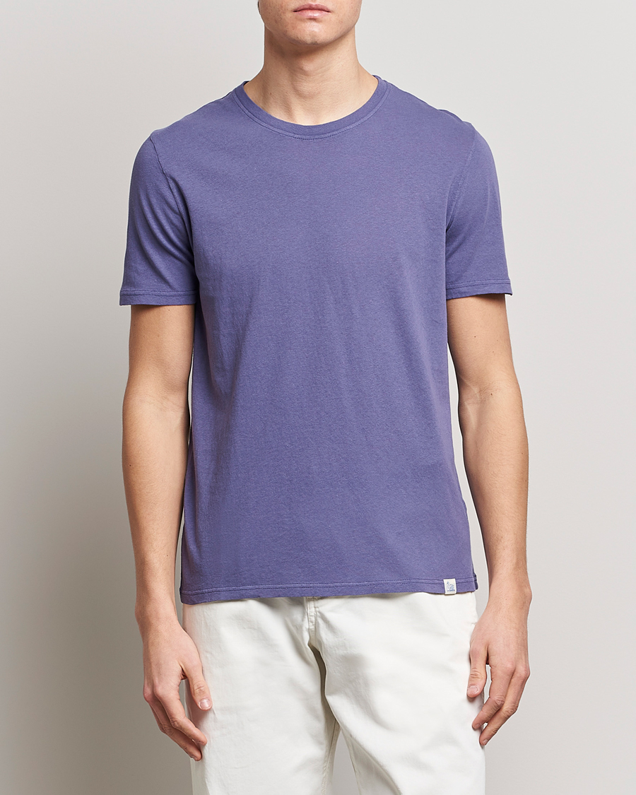 Herre | T-Shirts | Merz b. Schwanen | Organic Cotton Washed Crew Neck T-Shirt Purple