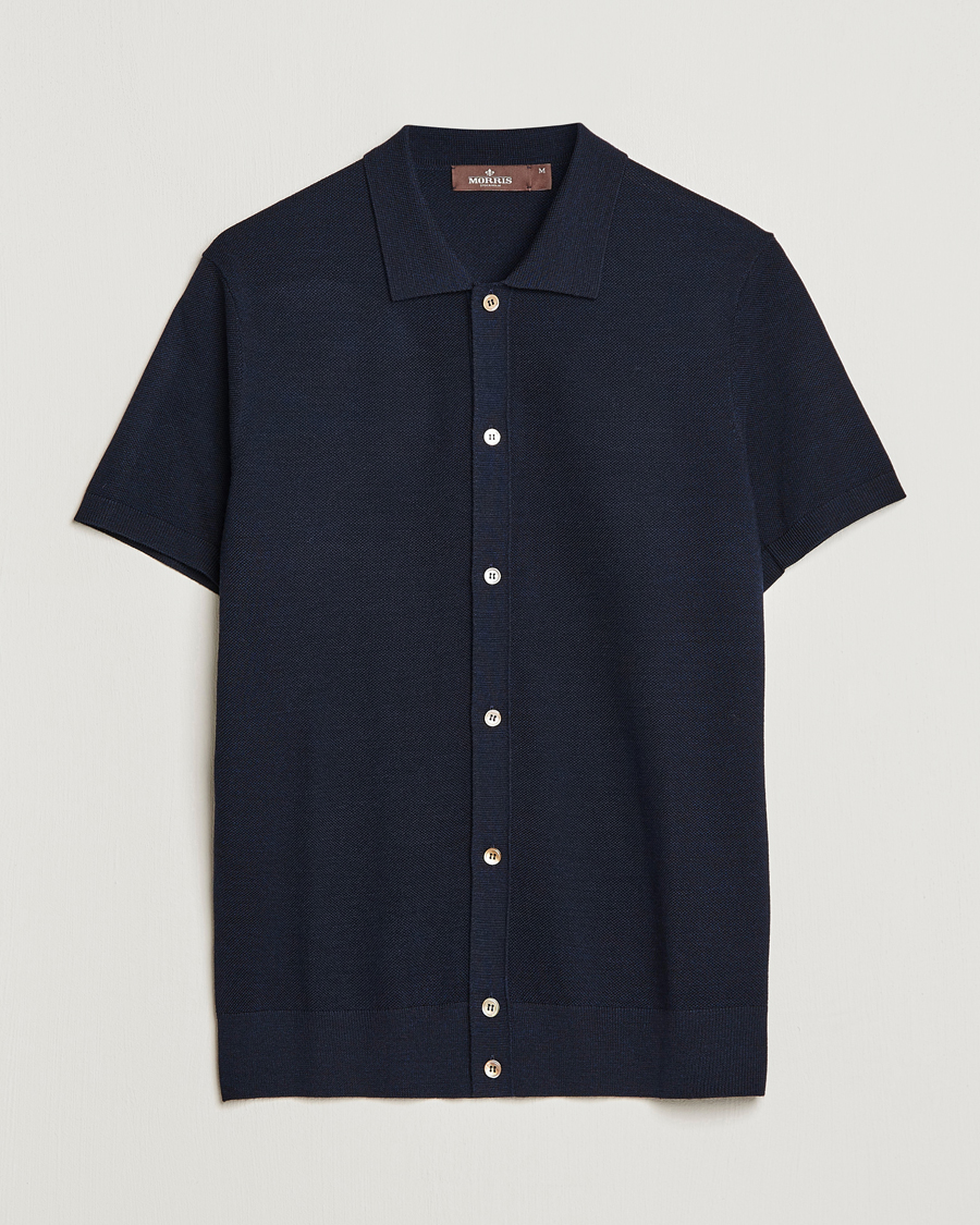 Herre | Polotrøjer | Morris Heritage | Alberto Knitted Short Sleeve Knitted Shirt Navy
