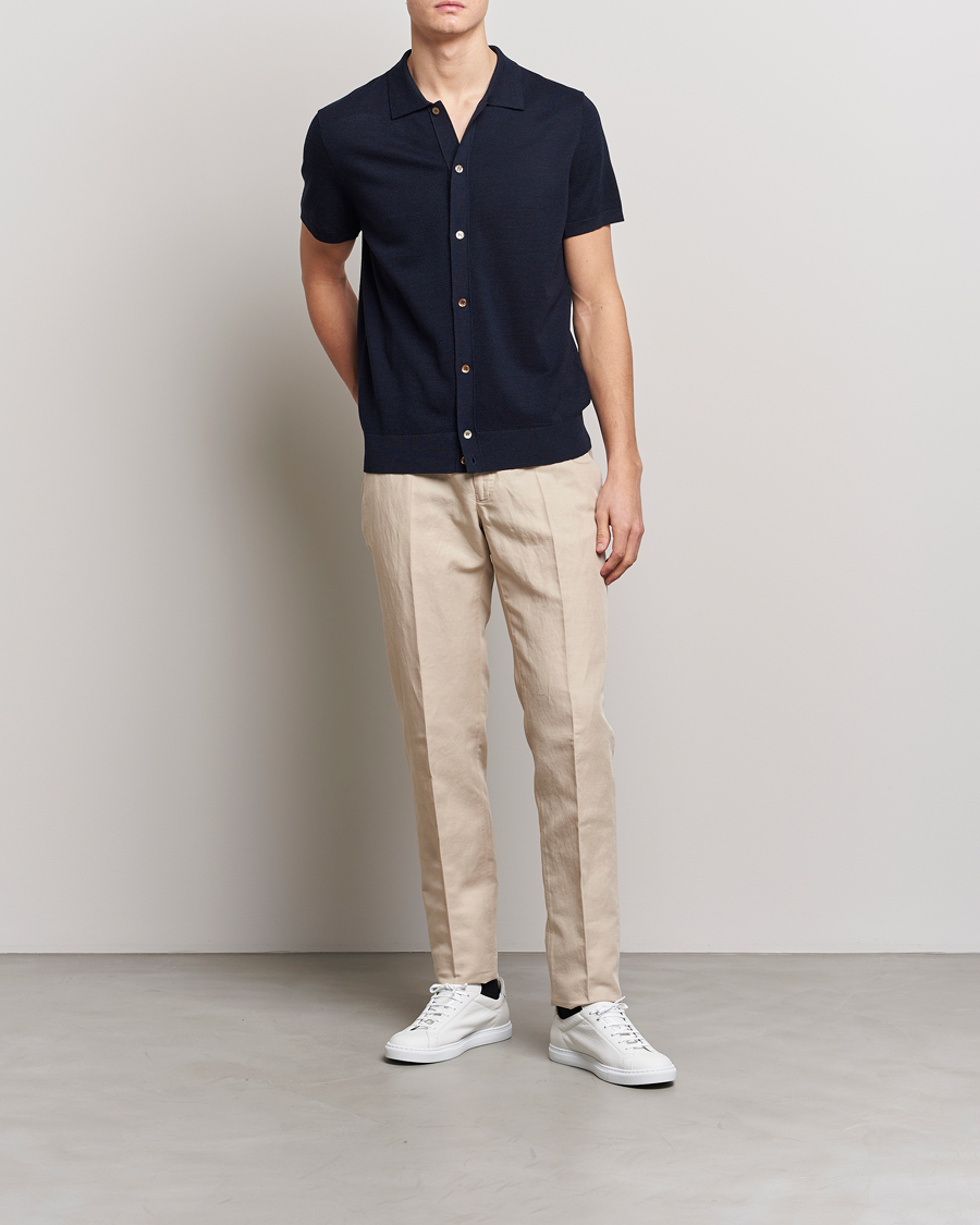 Herre | Polotrøjer | Morris Heritage | Alberto Knitted Short Sleeve Knitted Shirt Navy