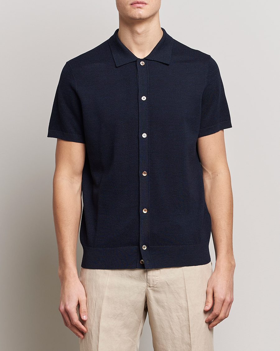 Herre | Morris Heritage | Morris Heritage | Alberto Knitted Short Sleeve Knitted Shirt Navy