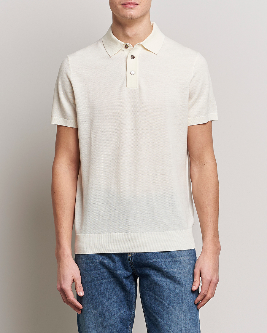 Herre |  | Morris Heritage | Alberto Knitted Short Sleeve Polo Shirt Off White