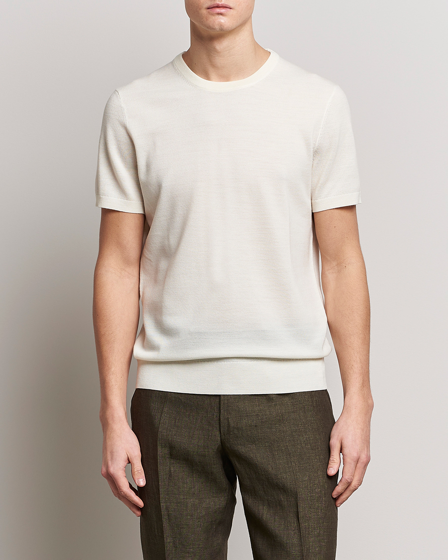 Herre | T-Shirts | Morris Heritage | Alberto Knitted T-Shirt White