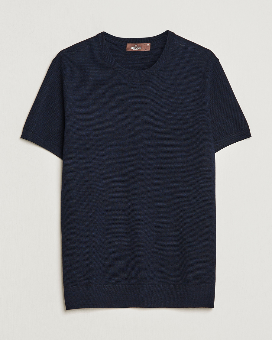 Herre | T-Shirts | Morris Heritage | Alberto Knitted T-Shirt Navy