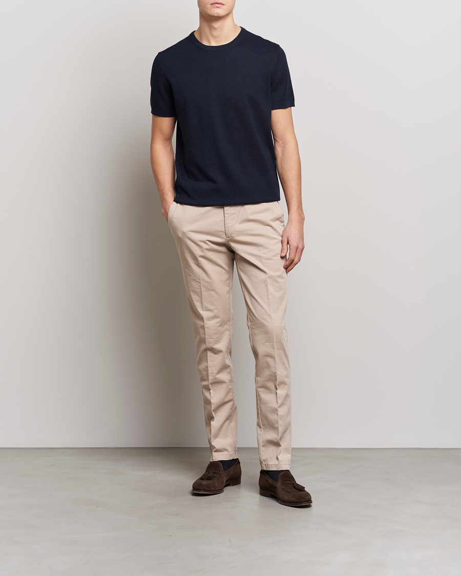 Herre | T-Shirts | Morris Heritage | Alberto Knitted T-Shirt Navy