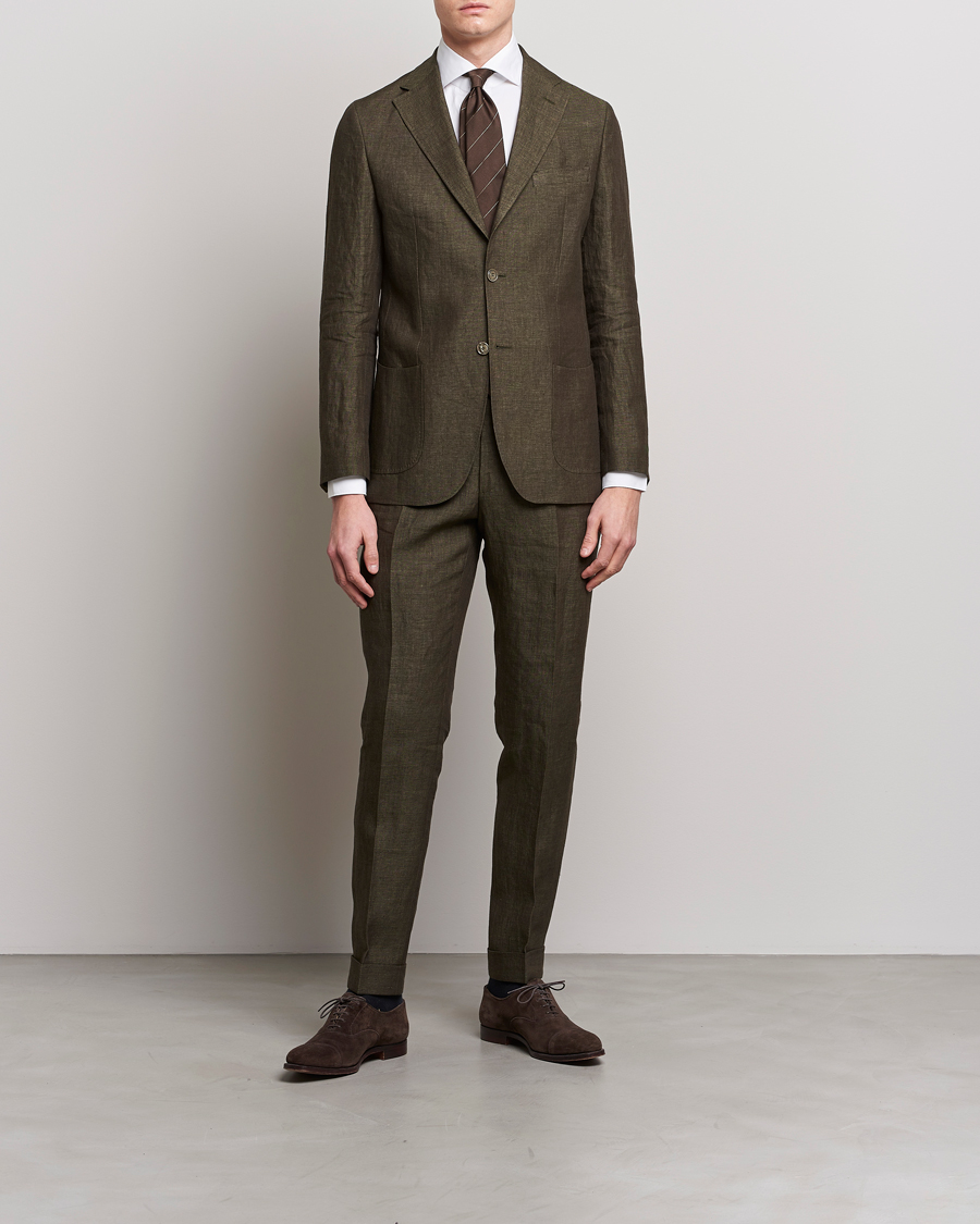 Herre | Blazere & jakker | Morris Heritage | Mike Patch Pocket Linen Suit Blazer Olive