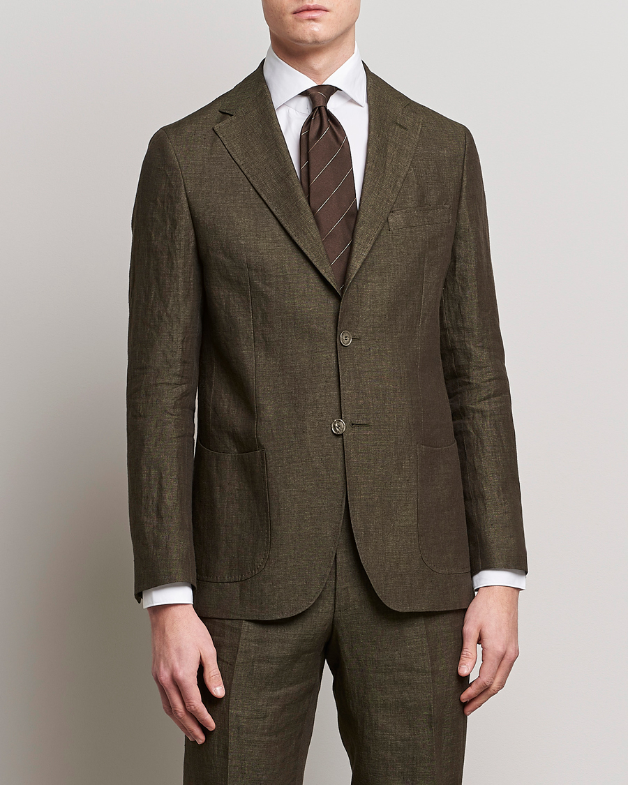 Herre | Blazere & jakker | Morris Heritage | Mike Patch Pocket Linen Suit Blazer Olive