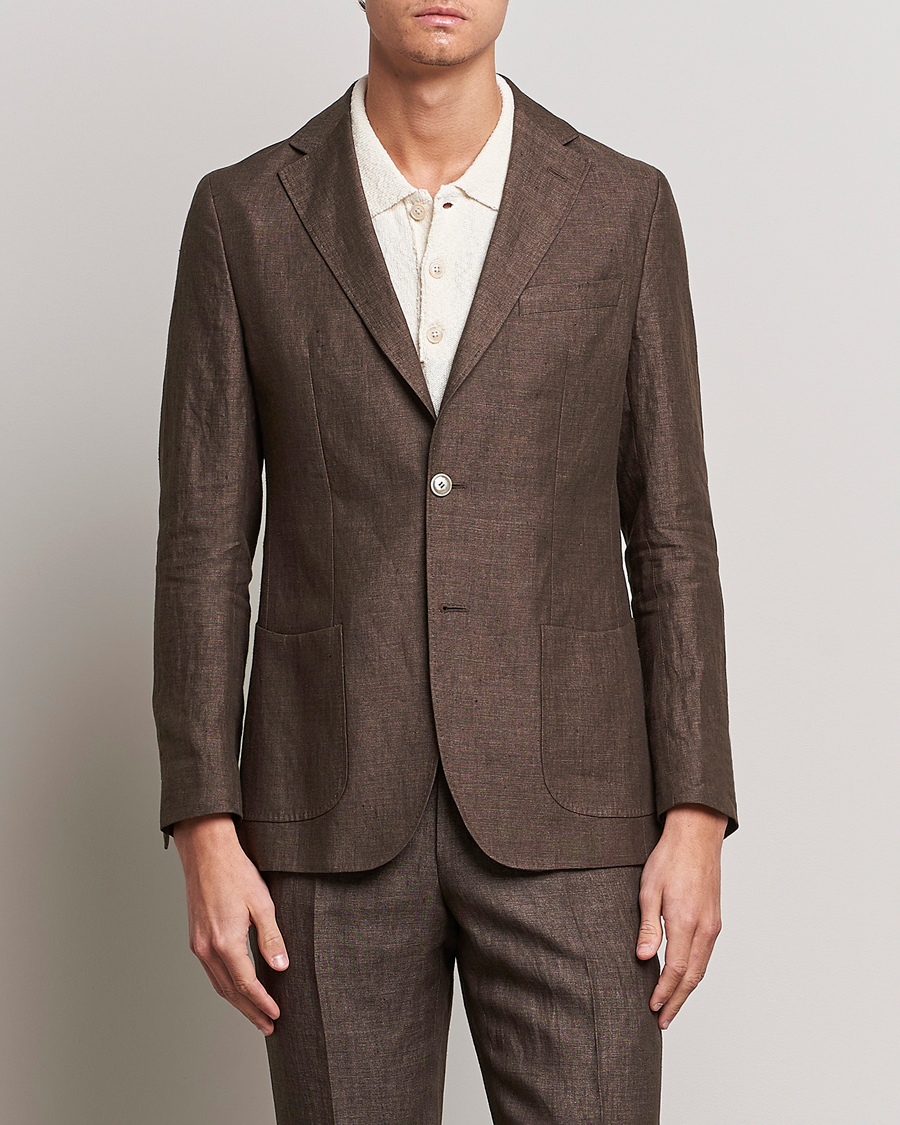 Herre | Morris Heritage | Morris Heritage | Mike Patch Pocket Linen Suit Blazer Brown
