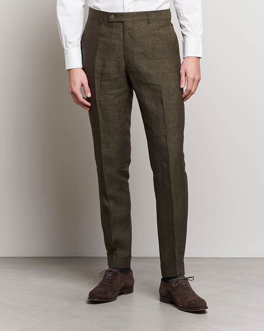 Herre | Hørbukser | Morris Heritage | Jack Linen Suit Trousers Olive