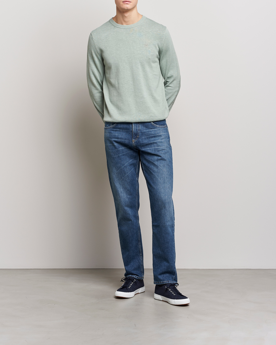 Herre | Trøjer | Morris | Harold Cotton/Linen Summer Crew Neck Mint Green