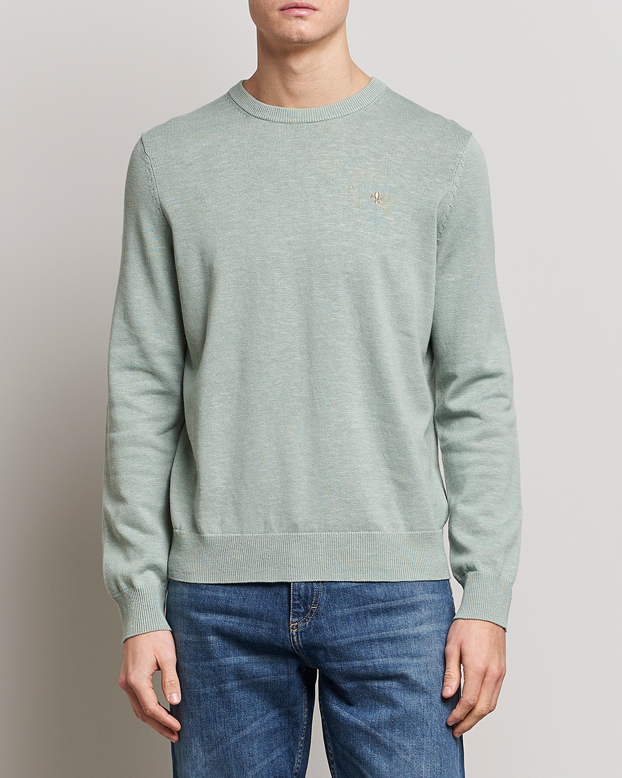 Herre | Pullovers med rund hals | Morris | Harold Cotton/Linen Summer Crew Neck Mint Green