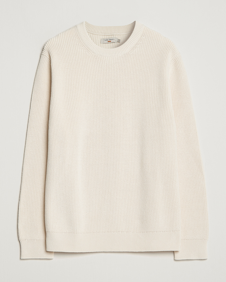 Herre | Trøjer | Nudie Jeans | August Cotton Rib Knitted Sweater Chalk White