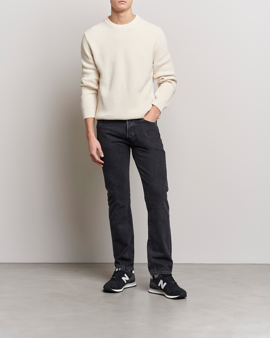 Herre | Trøjer | Nudie Jeans | August Cotton Rib Knitted Sweater Chalk White