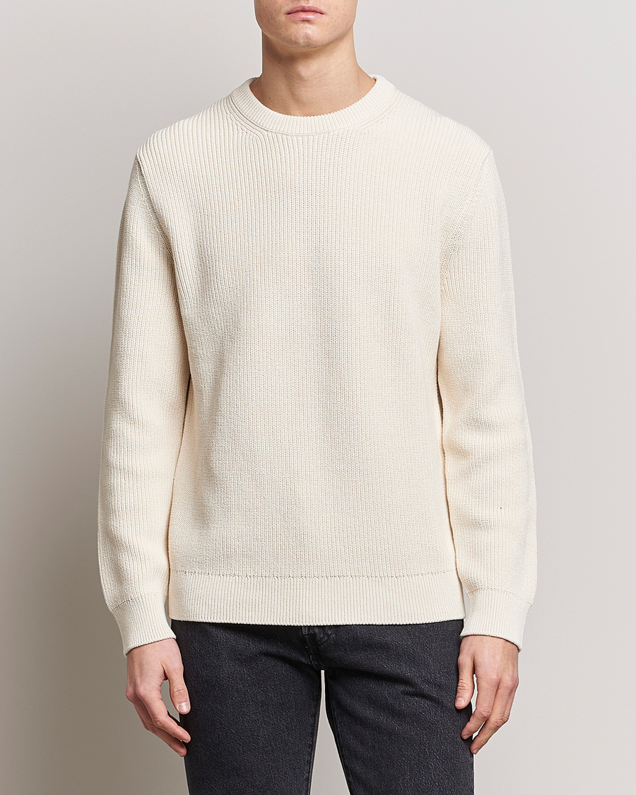 Herre | Trøjer | Nudie Jeans | August Cotton Rib Knitted Sweater Chalk White