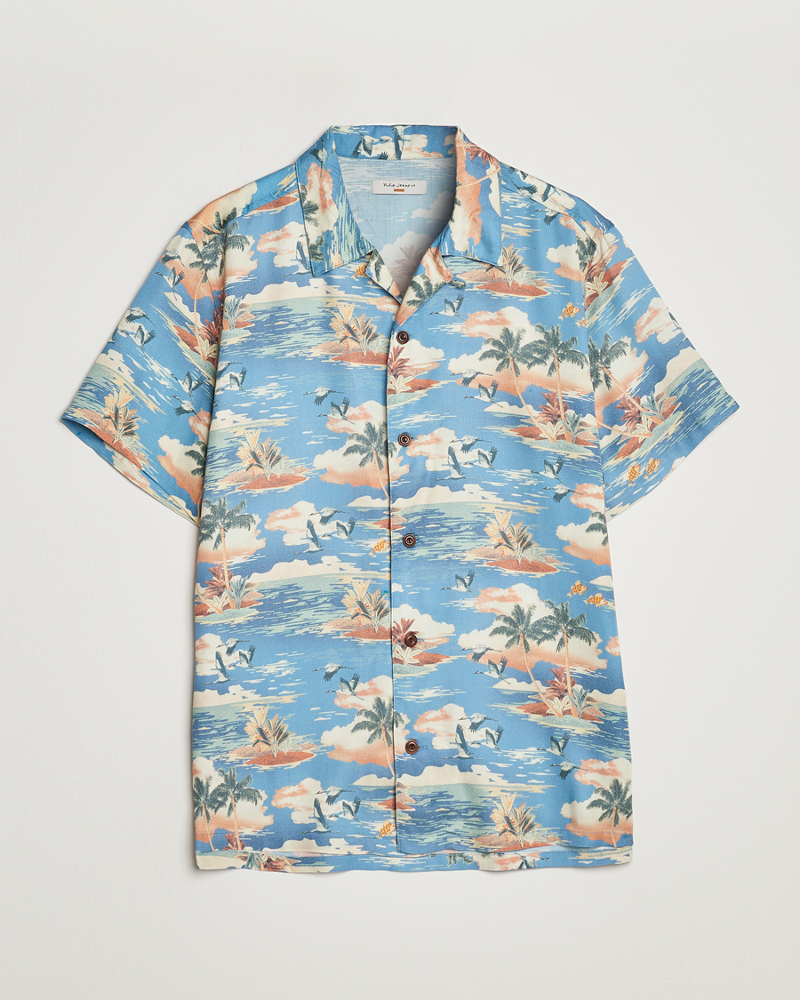 Herre | Skjorter | Nudie Jeans | Arvid Printed Short Sleeve Shirt Hawaii Azure