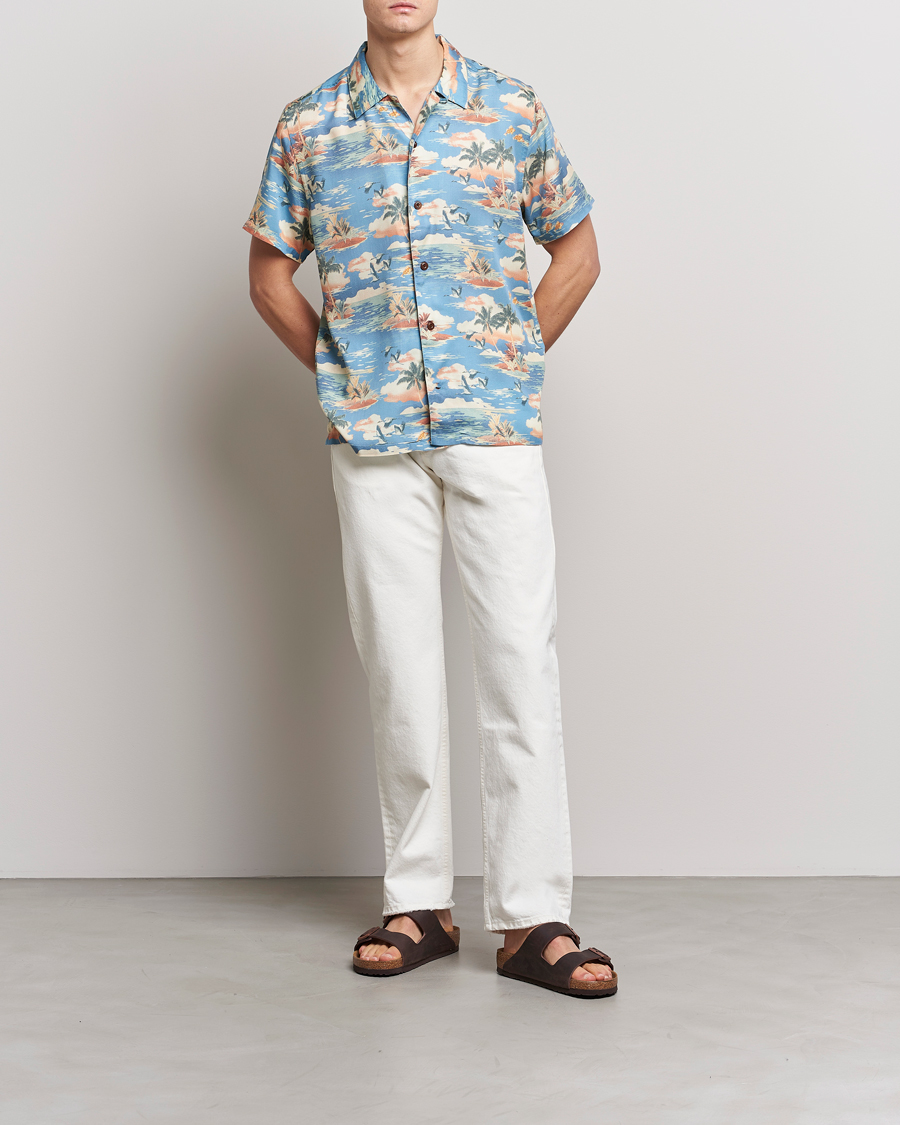 Herre | Skjorter | Nudie Jeans | Arvid Printed Short Sleeve Shirt Hawaii Azure