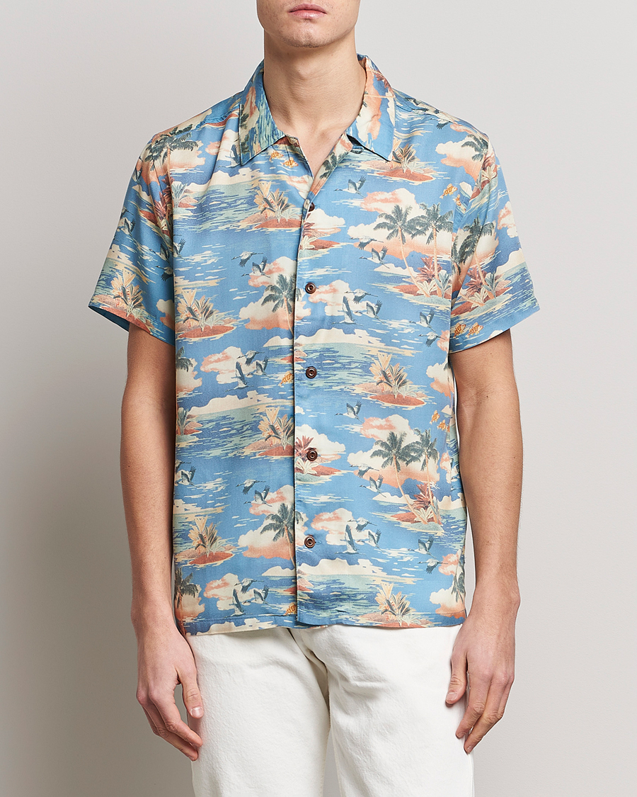 Herre | Skjorter | Nudie Jeans | Arvid Printed Short Sleeve Shirt Hawaii Azure