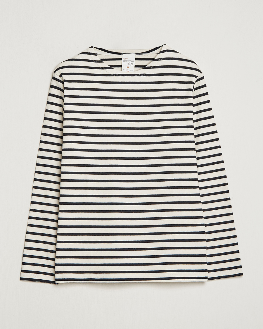 Herre | T-Shirts | Nudie Jeans | Charles Sailor Striped Crew Neck Off White/Black