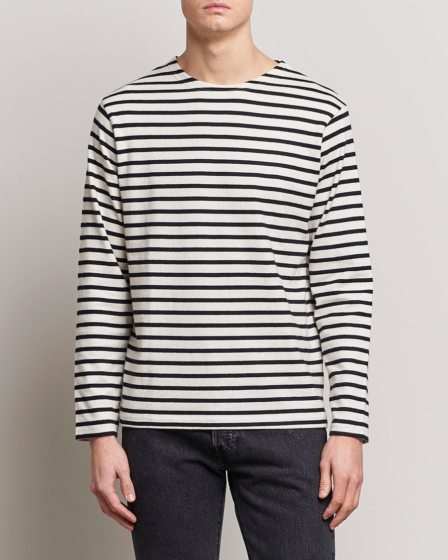Herre | T-Shirts | Nudie Jeans | Charles Sailor Striped Crew Neck Off White/Black