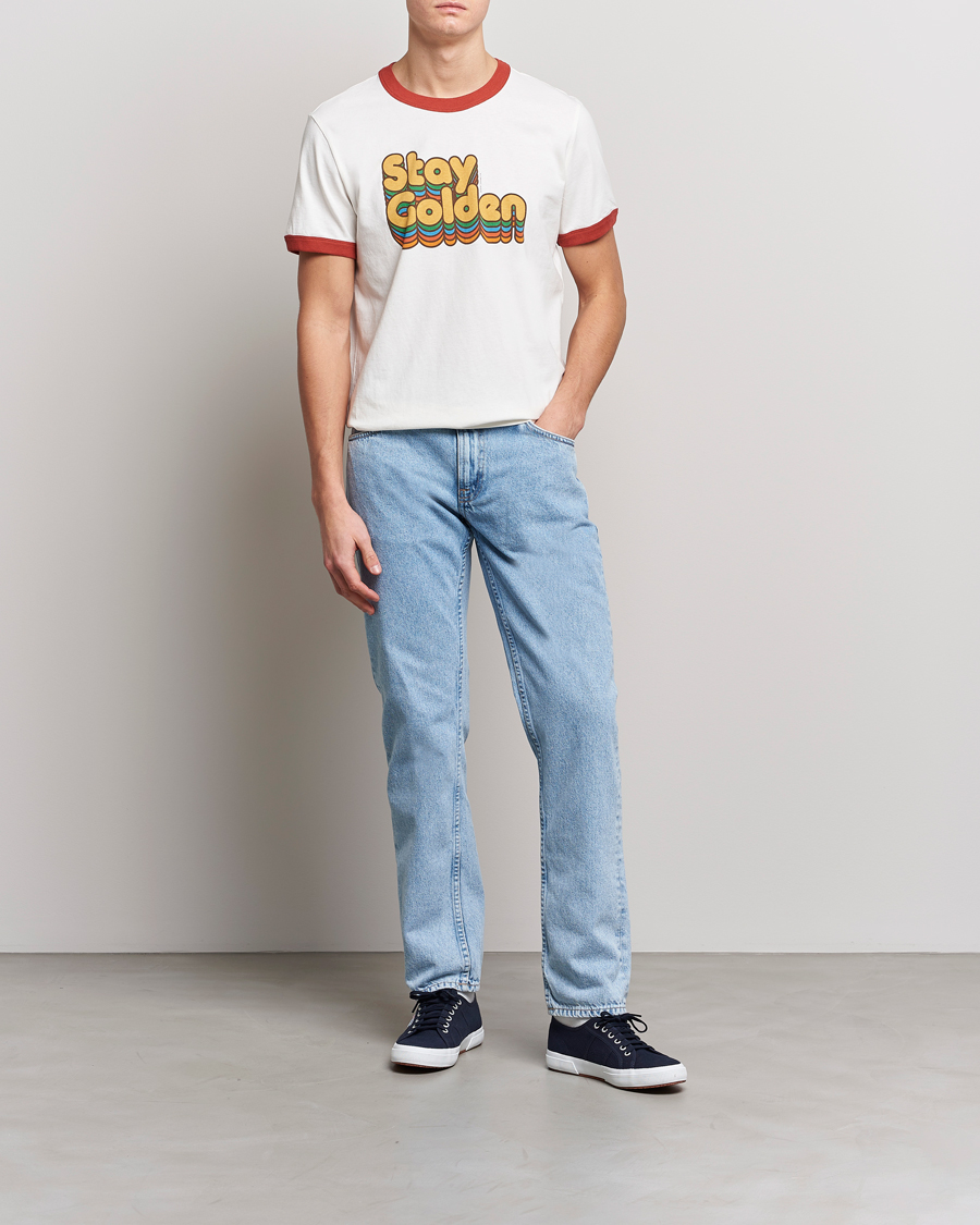 Herre | T-Shirts | Nudie Jeans | Ricky Logo Crew Neck T-Shirt Chalk White