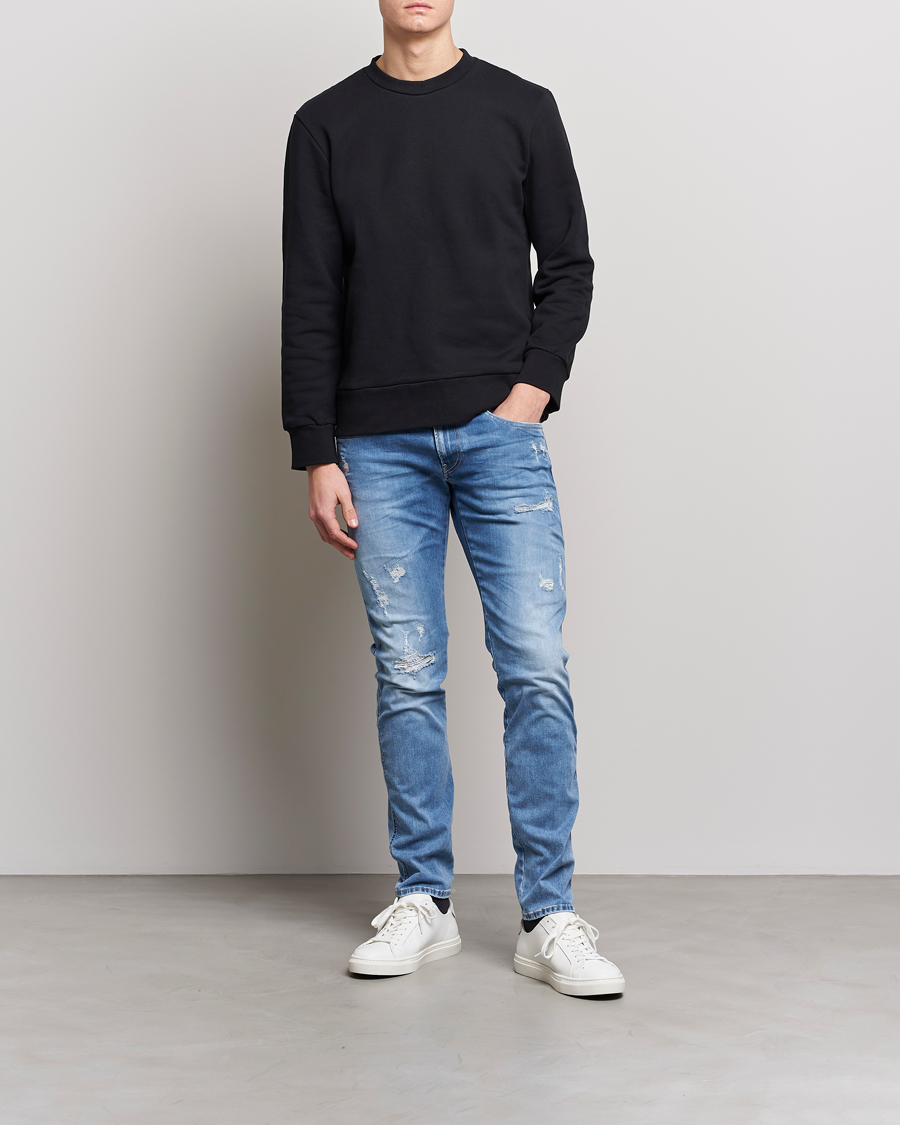 Herre | Jeans | Replay | Anbass Hyperflex X-Lite Shredded Jeans Light Blue