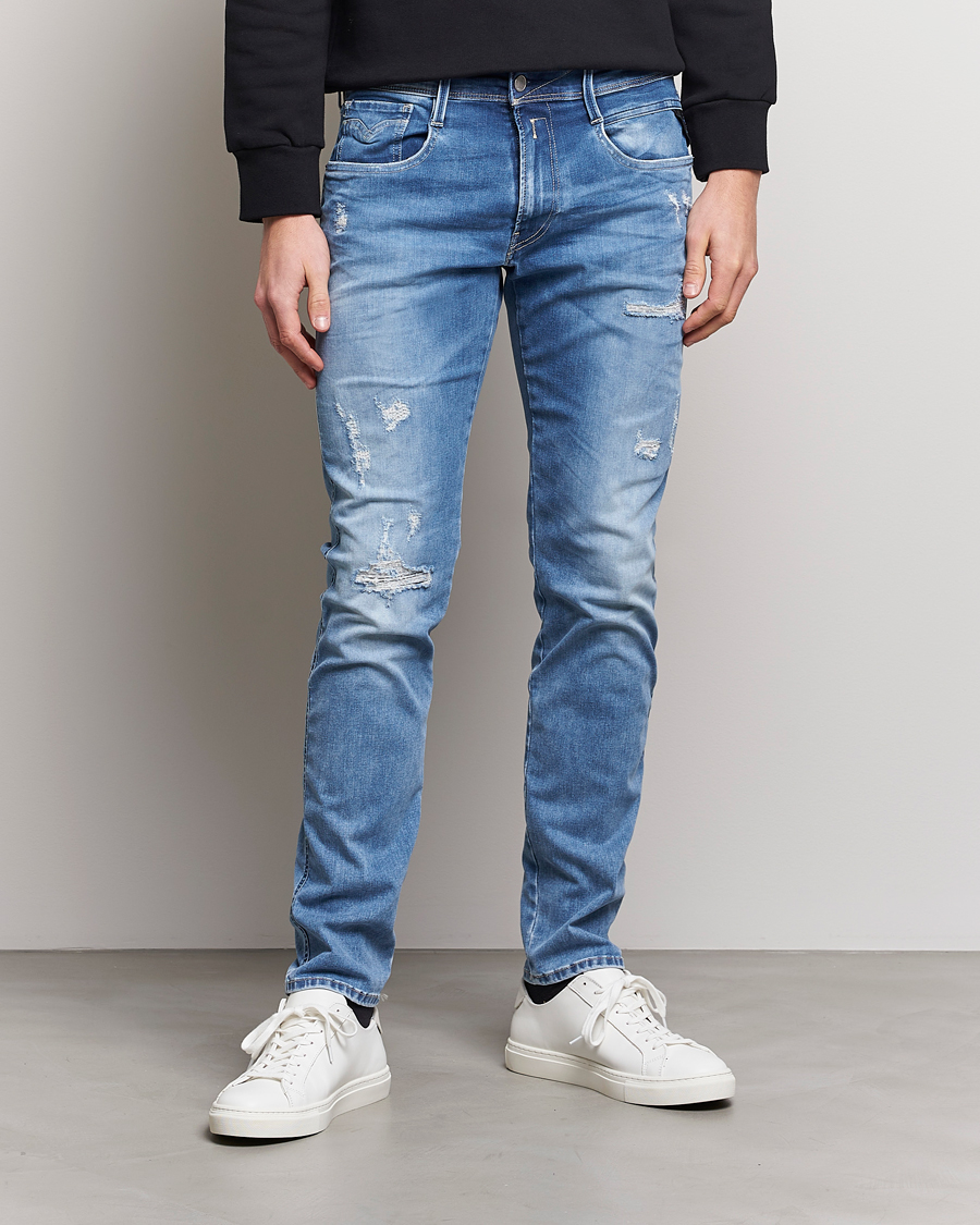 Herre | Jeans | Replay | Anbass Hyperflex X-Lite Shredded Jeans Light Blue