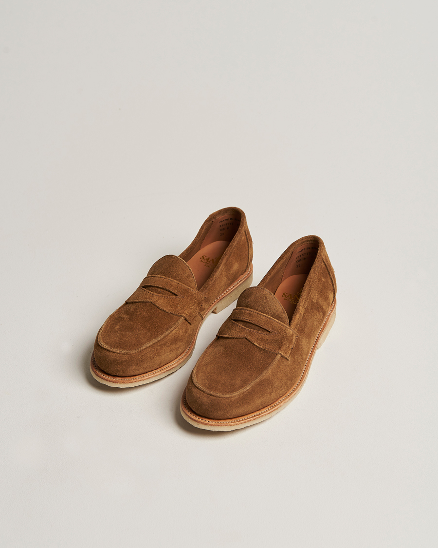 Herre | Sanders Edwin Unlined Suede Penny Loafer Tobacco | Sanders | Edwin Unlined Suede Penny Loafer Tobacco