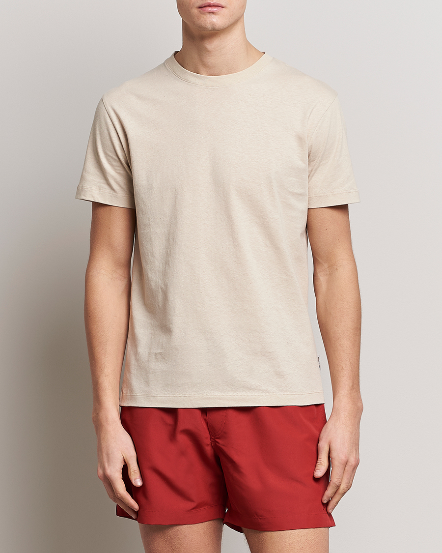 Herre | T-Shirts | Tiger of Sweden | Dillan Linen Cotton T-Shirt Cream Sand