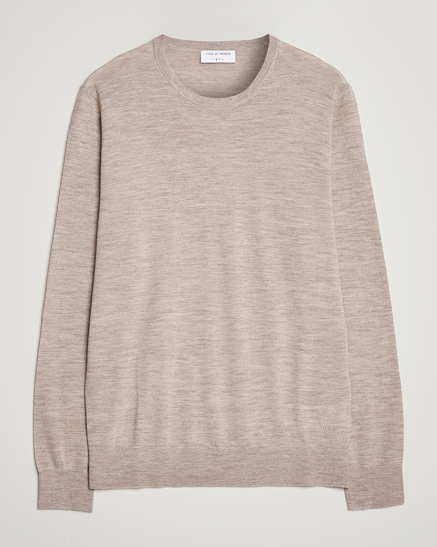 Herre | Trøjer | Tiger of Sweden | Nichols Extra Fine Merino Crew Neck Beige Melange