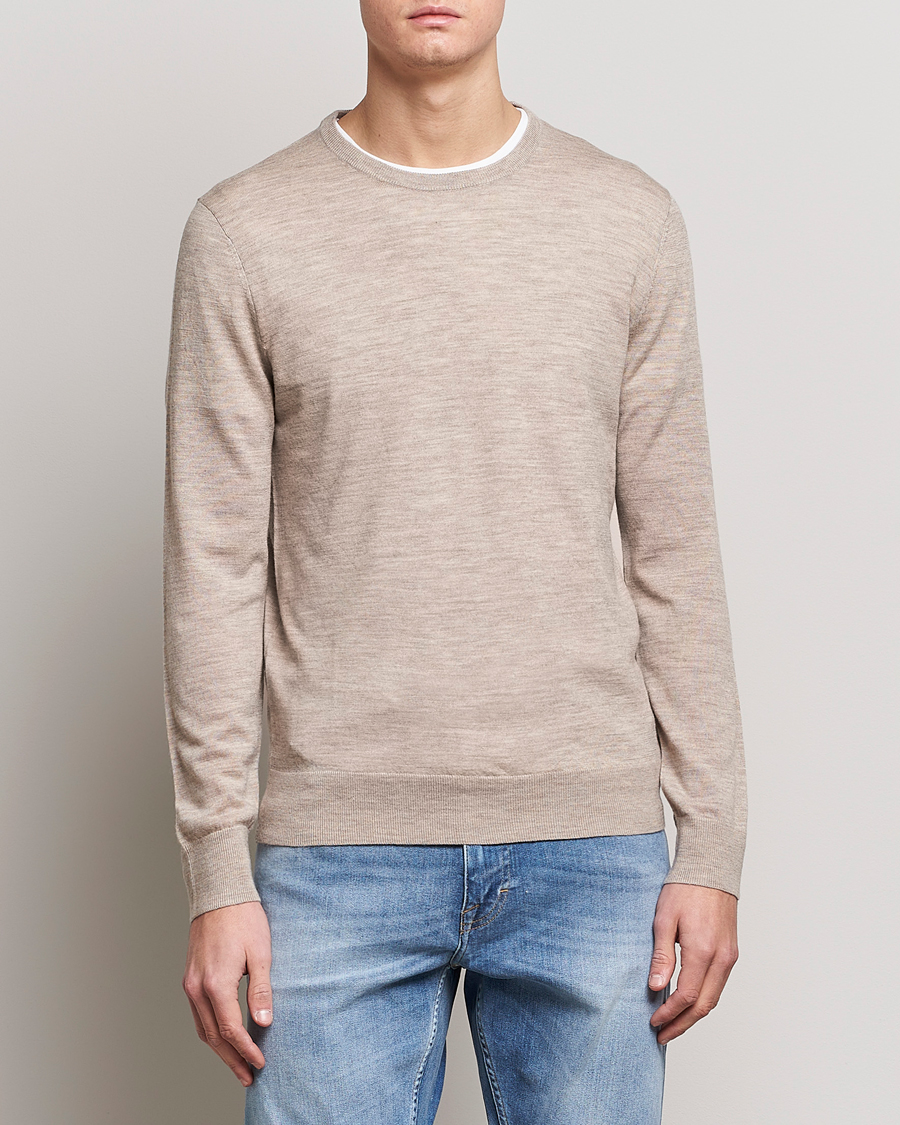 Herre | Trøjer | Tiger of Sweden | Nichols Extra Fine Merino Crew Neck Beige Melange