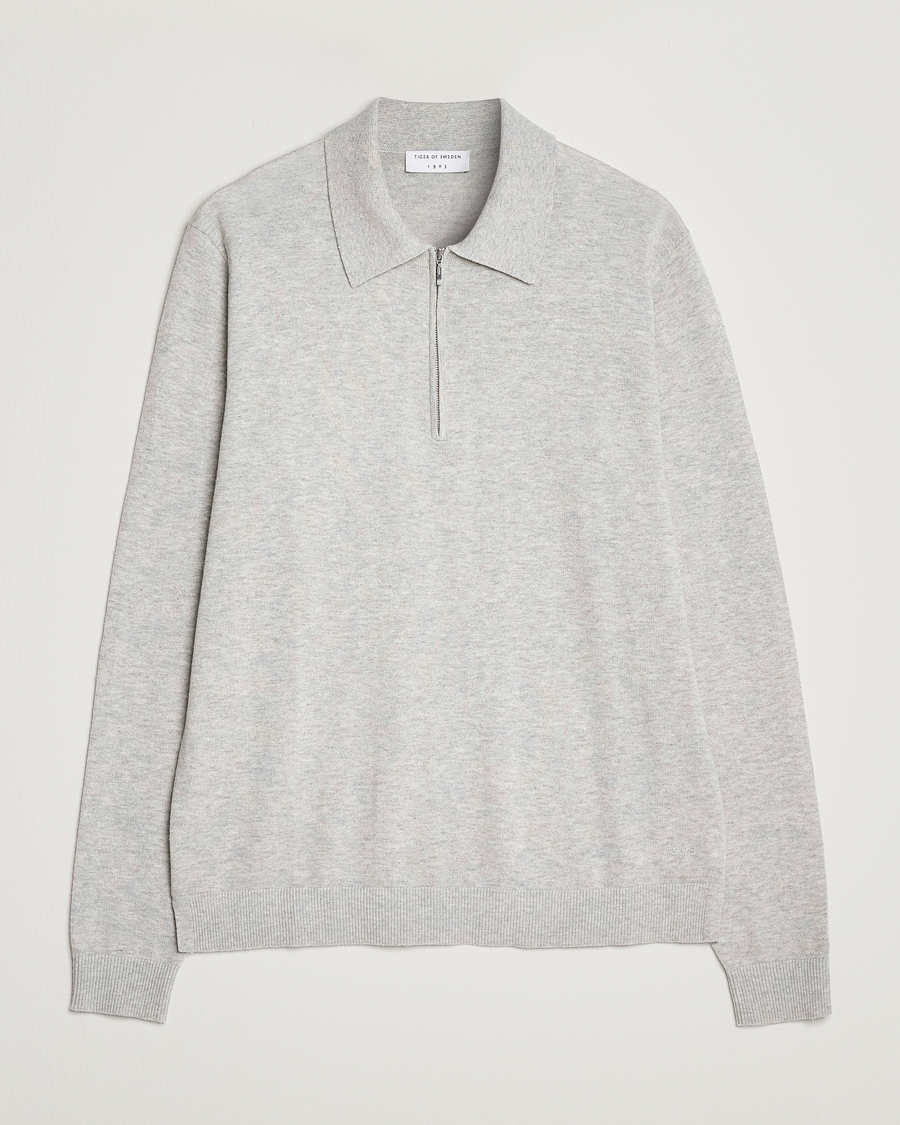 Herre | Trøjer | Tiger of Sweden | Orbit Merino Wool Half Zip Light Grey Melange