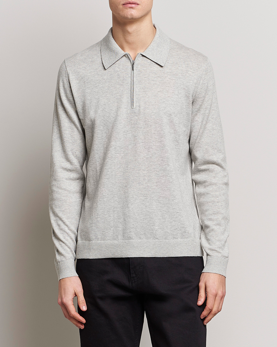 Herre | Trøjer | Tiger of Sweden | Orbit Merino Wool Half Zip Light Grey Melange