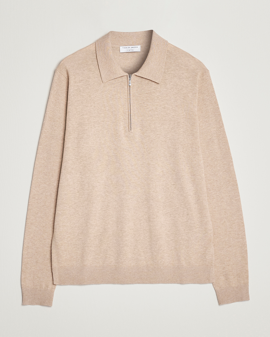 Herre | Trøjer | Tiger of Sweden | Orbit Merino Wool Half Zip Beige Melange