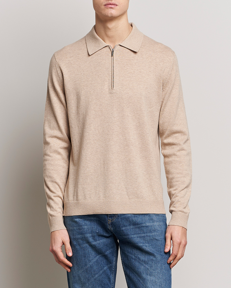 Herre | Trøjer | Tiger of Sweden | Orbit Merino Wool Half Zip Beige Melange
