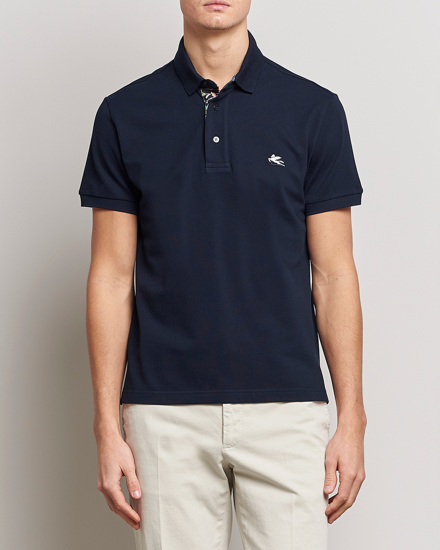 Herre |  | Etro | Short Sleeve Contrast Paisley Polo Navy