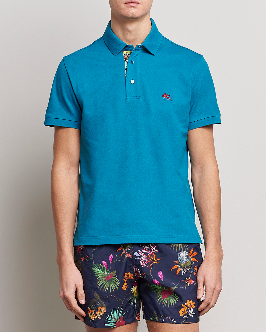 Herre | Etro | Etro | Short Sleeve Contrast Paisley Polo Azzurro