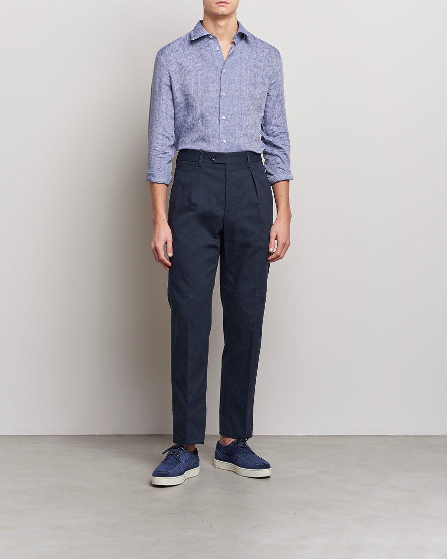 Herre | Skjorter | Etro | Linen Sport Shirt Dark Blue