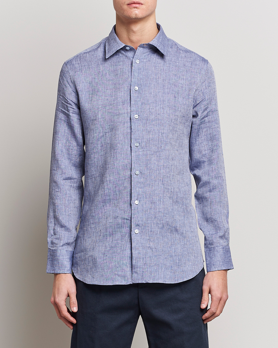 Herre | | Etro | Linen Sport Shirt Dark Blue