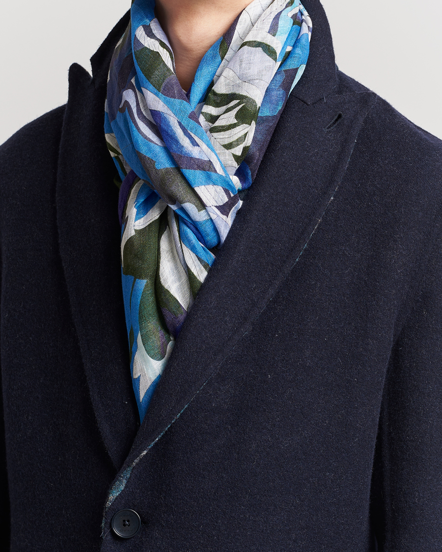 Herre | Halstørklæder | Etro | Floreale Linen Scarf Light Blue