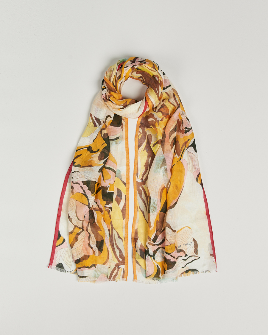 Herre | Etro Floreale Linen Scarf White/Yellow | Etro | Floreale Linen Scarf White/Yellow