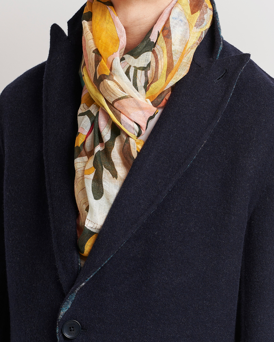 Herre | Etro | Etro | Floreale Linen Scarf White/Yellow