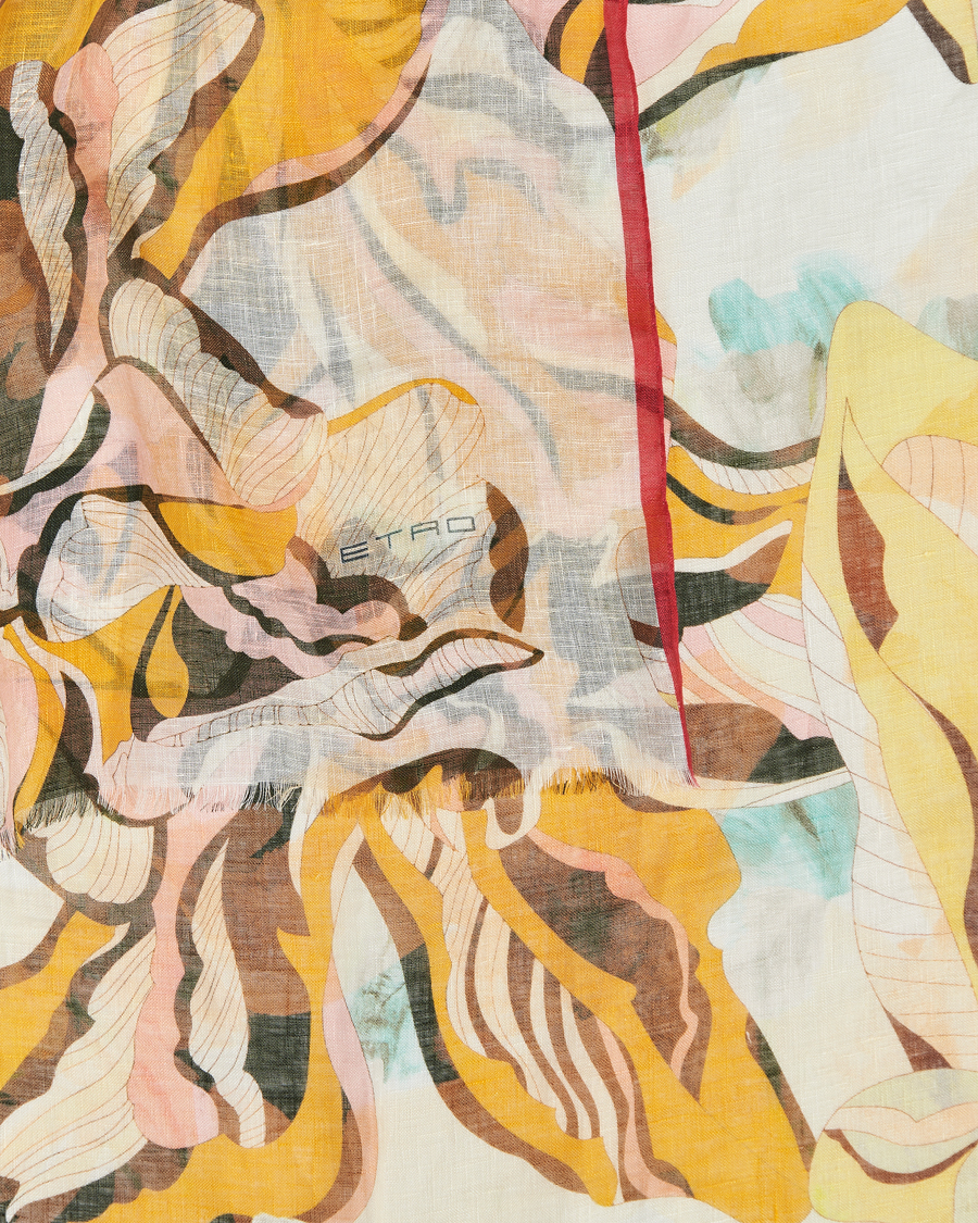 Herre | Etro Floreale Linen Scarf White/Yellow | Etro | Floreale Linen Scarf White/Yellow