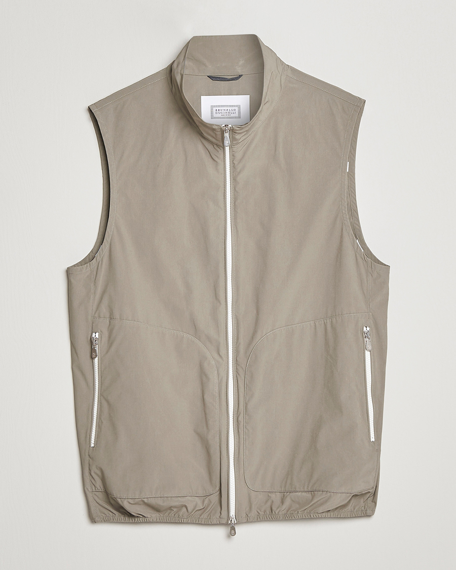 Herre | Veste | Brunello Cucinelli | Lightweight Nylon Gilet Olive