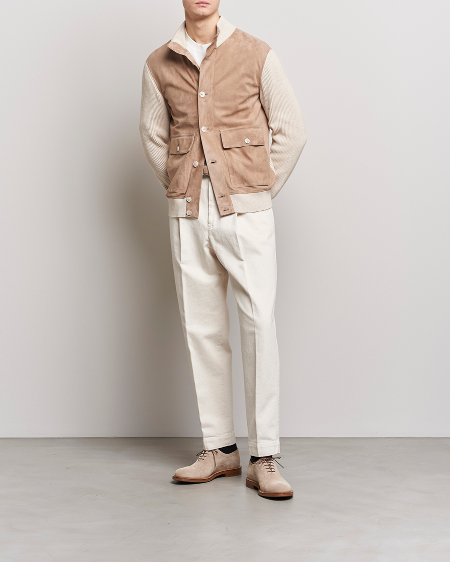 Herre | Jakker | Brunello Cucinelli | Suede Knit Bomber Jacket Beige Suede