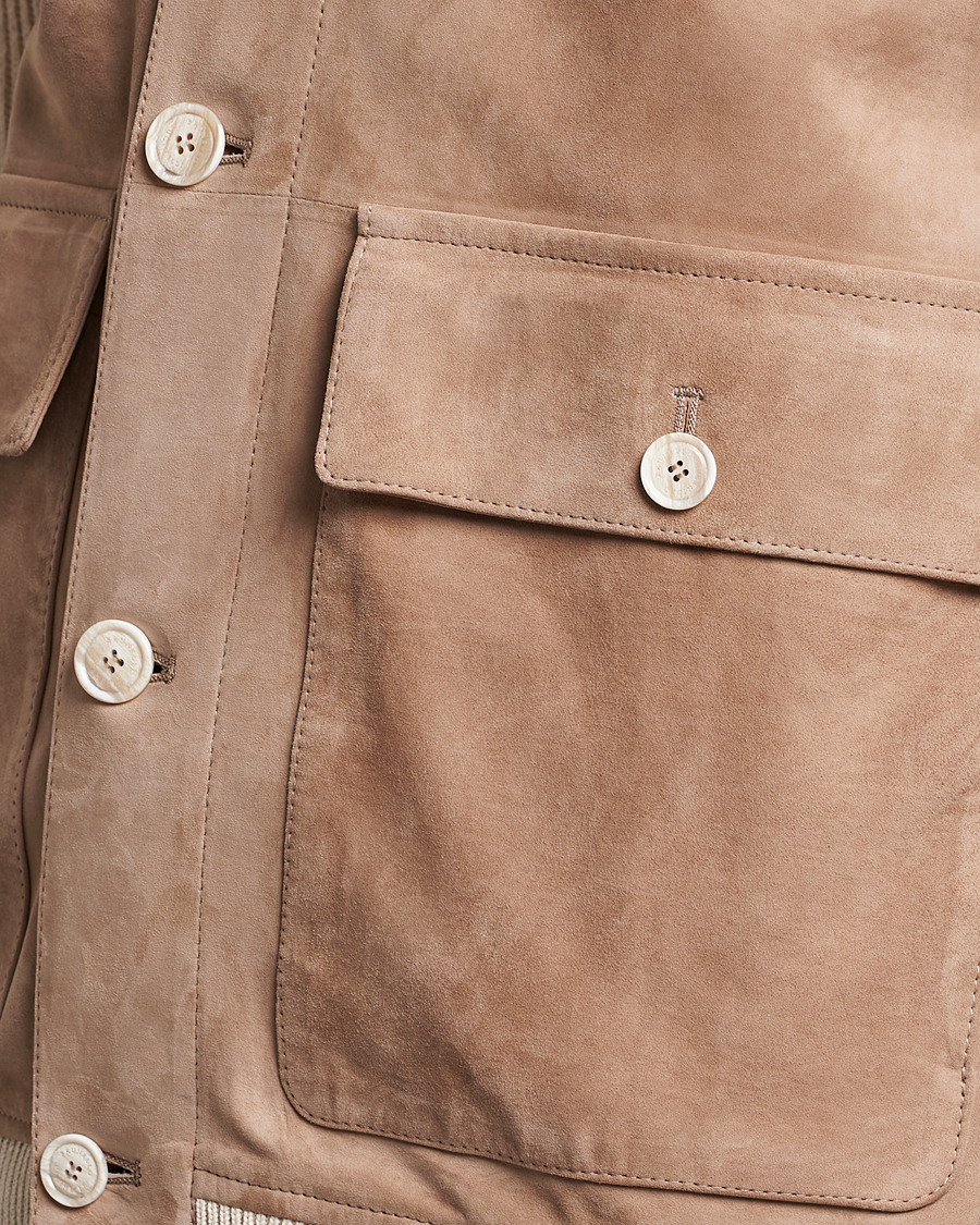Herre | Jakker | Brunello Cucinelli | Suede Knit Bomber Jacket Beige Suede